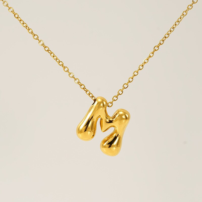 Gold color / 1 Piece Simple Series Daily Letter M Titanium Steel 18K Gold Plated Unisex Pendant Necklaces Picture13